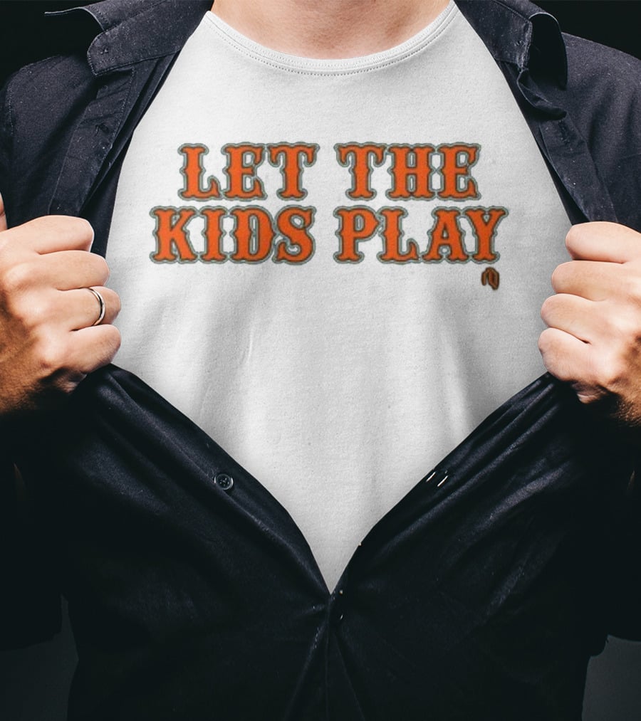 Let The Kids Play Baseball Inspired Text T-Shirt