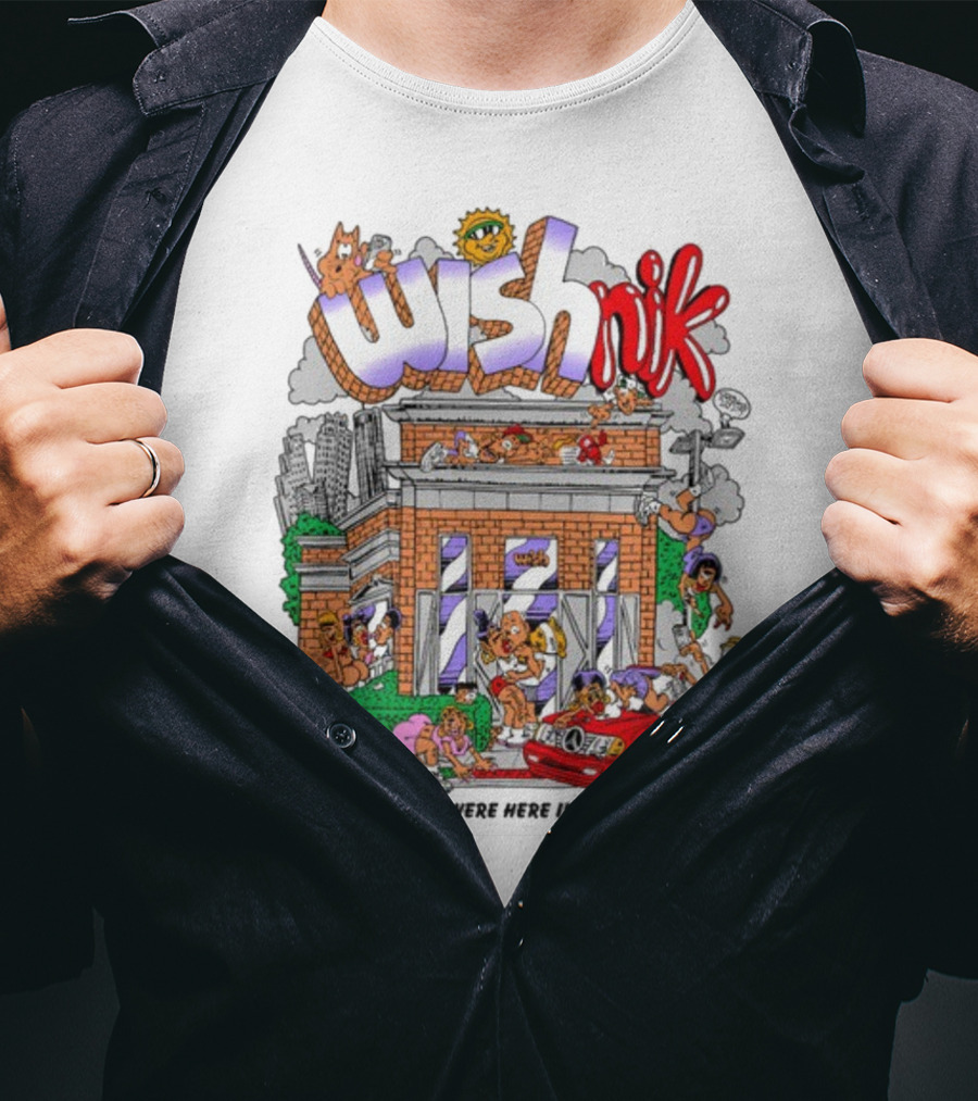 Wishnik Wish You Were Here In Atlanta Cartoon Car Crowd Scene T-Shirt