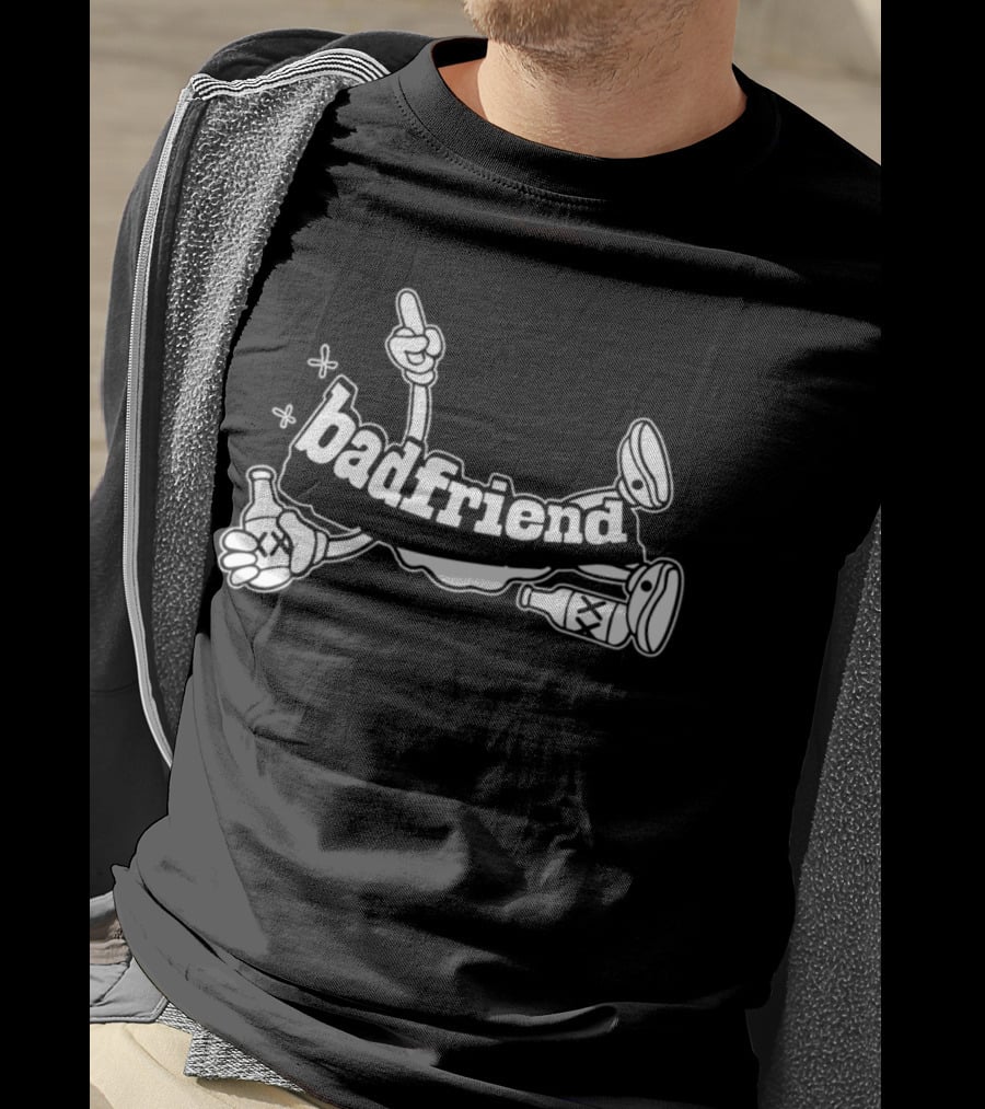 Badfriend Cartoon Bottle Character With Hand Gestures T-Shirt