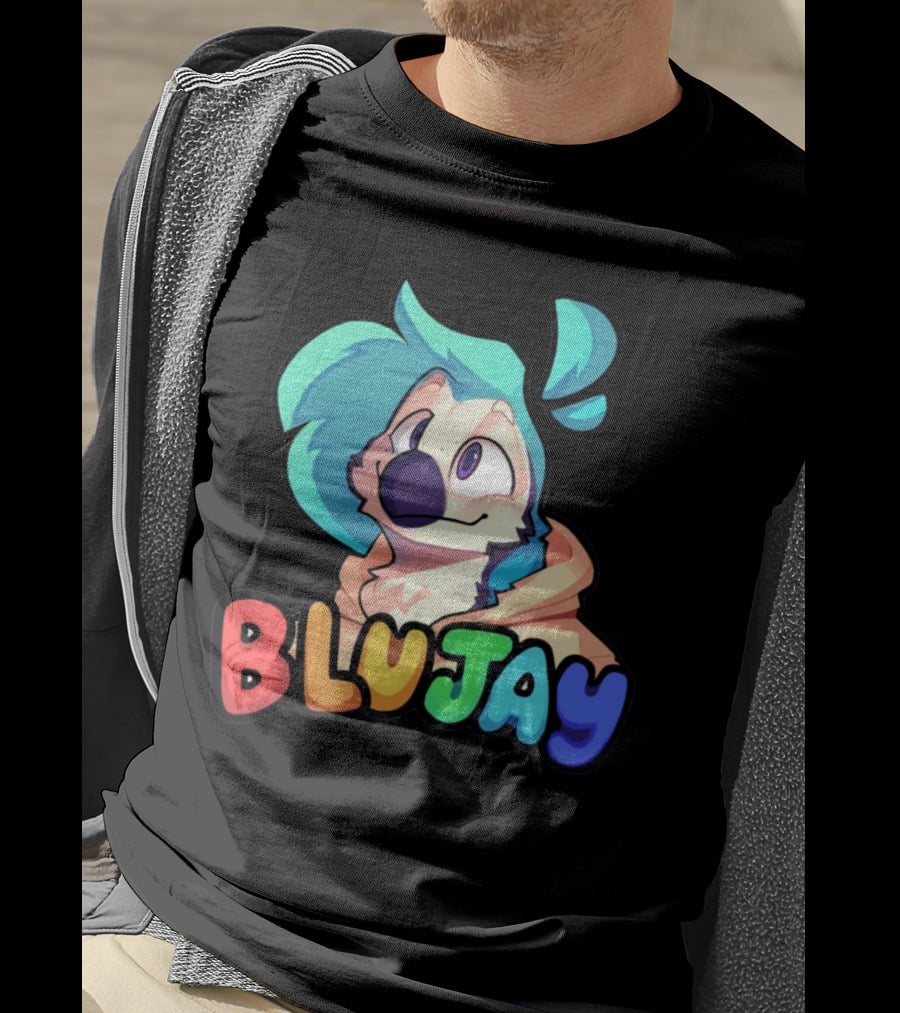 BLUJAY Blue-Haired Cartoon Character T-Shirt