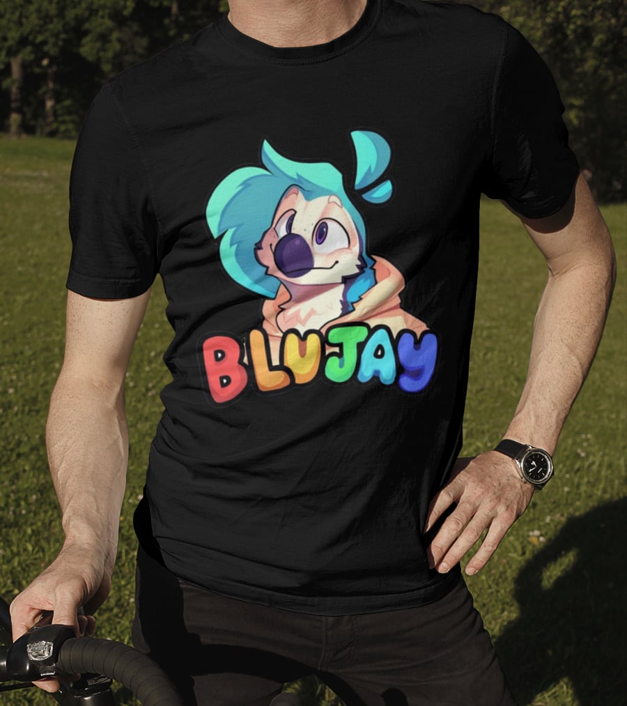 BLUJAY Blue-Haired Cartoon Character T-Shirt