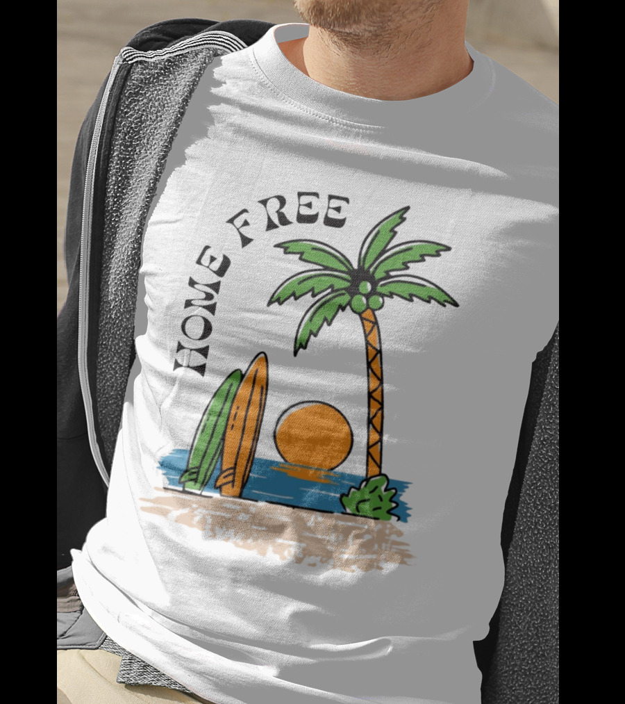 Home Free Surf And Sun Beach Palm Surfboards Sunset T-Shirt