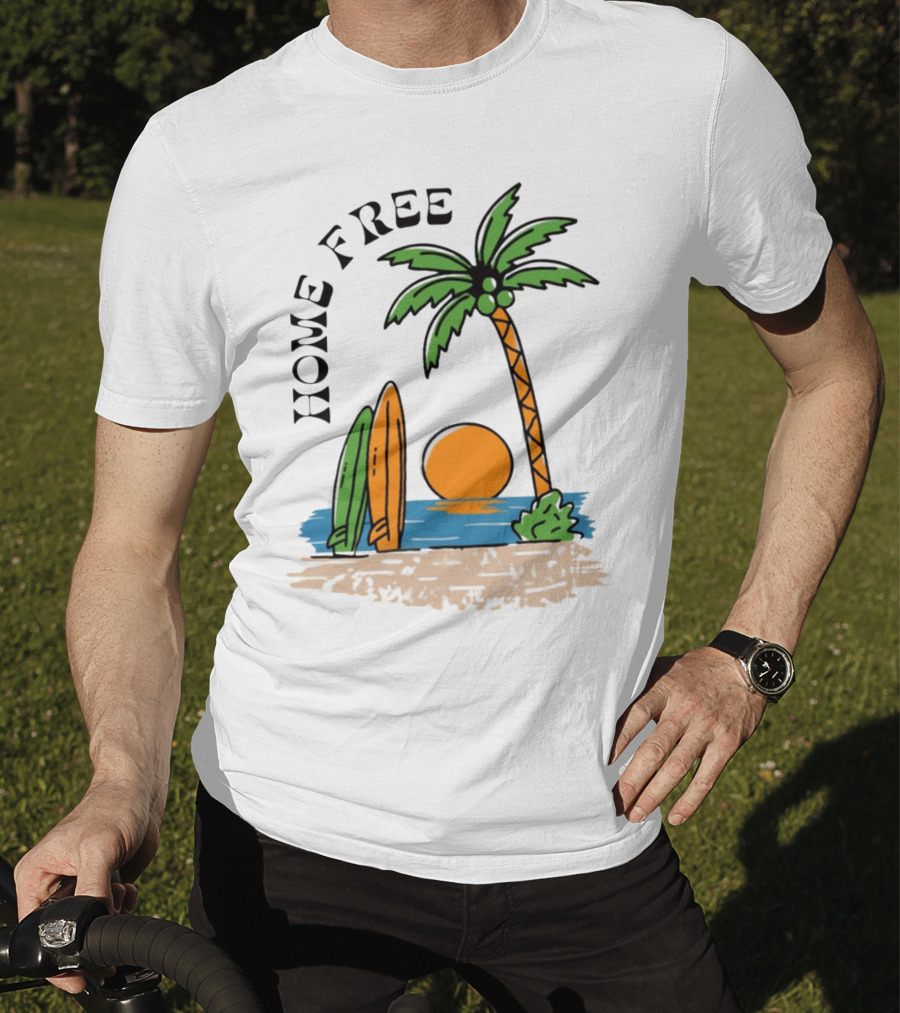 Home Free Surf And Sun Beach Palm Surfboards Sunset T-Shirt