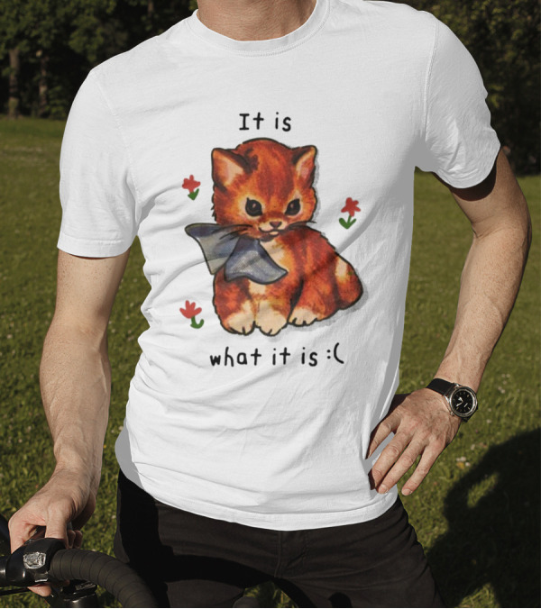 It Is What It Is Sad Cat With Flowers T-Shirt