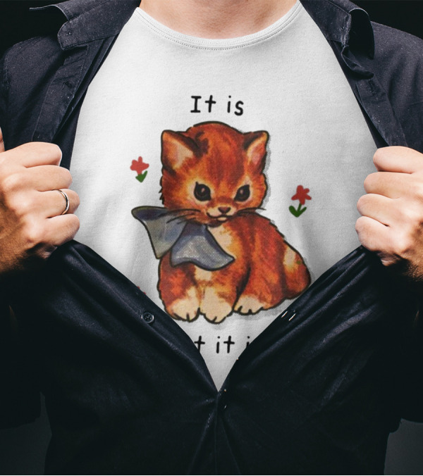 It Is What It Is Sad Cat With Flowers T-Shirt