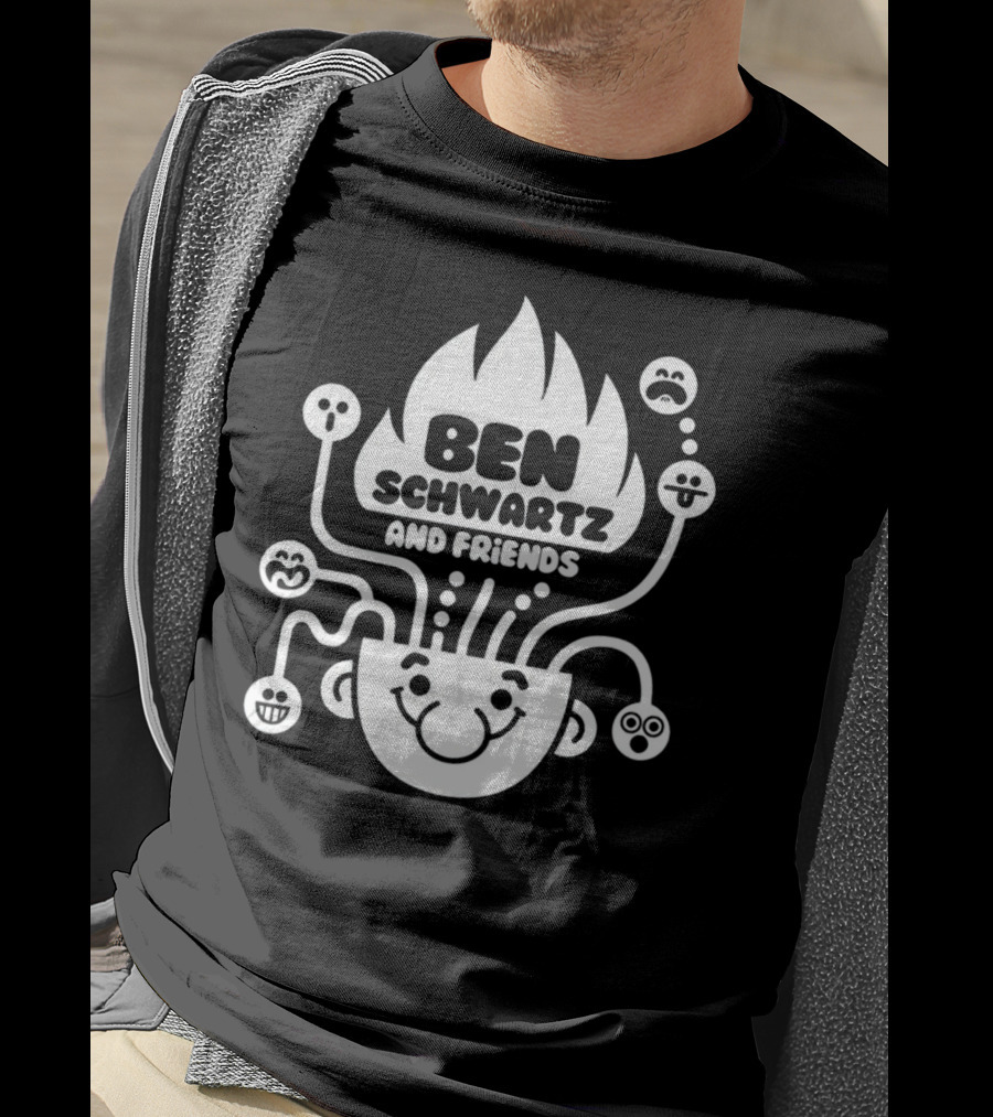 Ben Schwartz And Friends Smiling Faces Fire Head With Graphical Emotions T-Shirt