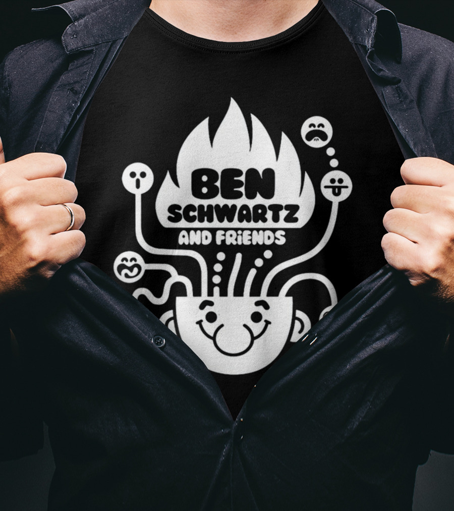 Ben Schwartz And Friends Smiling Faces Fire Head With Graphical Emotions T-Shirt