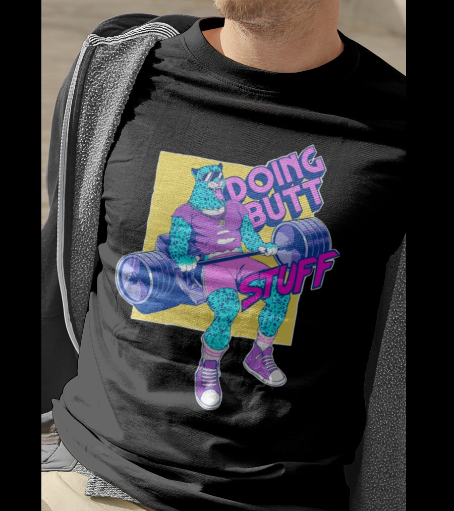 Doing Butt Stuff Leopard Lifting Weights T-Shirt