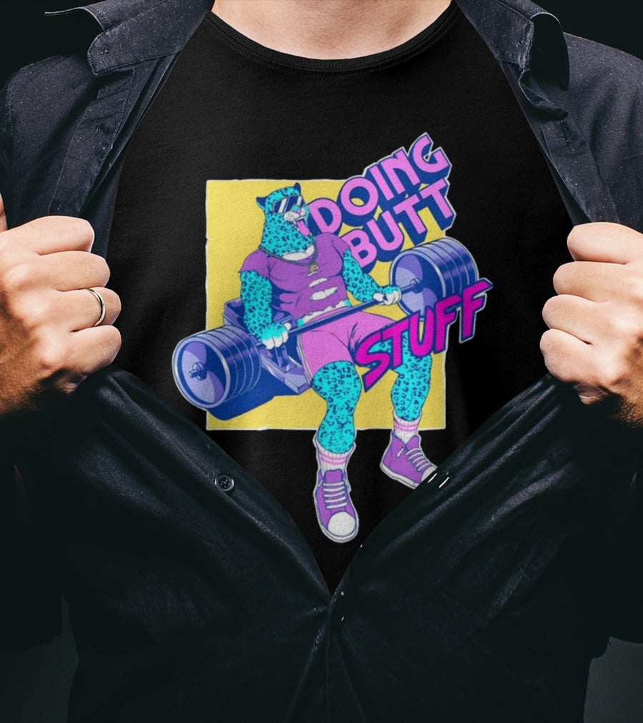 Doing Butt Stuff Leopard Lifting Weights T-Shirt