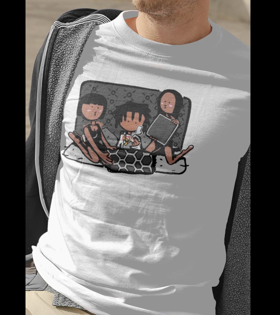 Kodone Playboi Carti Self Titled Cartoon Character With Two Figures In Black Outlines And Geometric T-Shirt