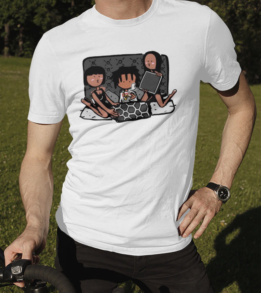 Kodone Playboi Carti Self Titled Cartoon Character With Two Figures In Black Outlines And Geometric T-Shirt