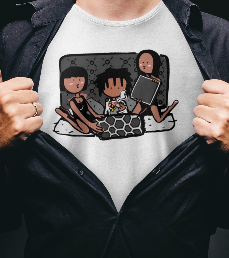 Kodone Playboi Carti Self Titled Cartoon Character With Two Figures In Black Outlines And Geometric T-Shirt