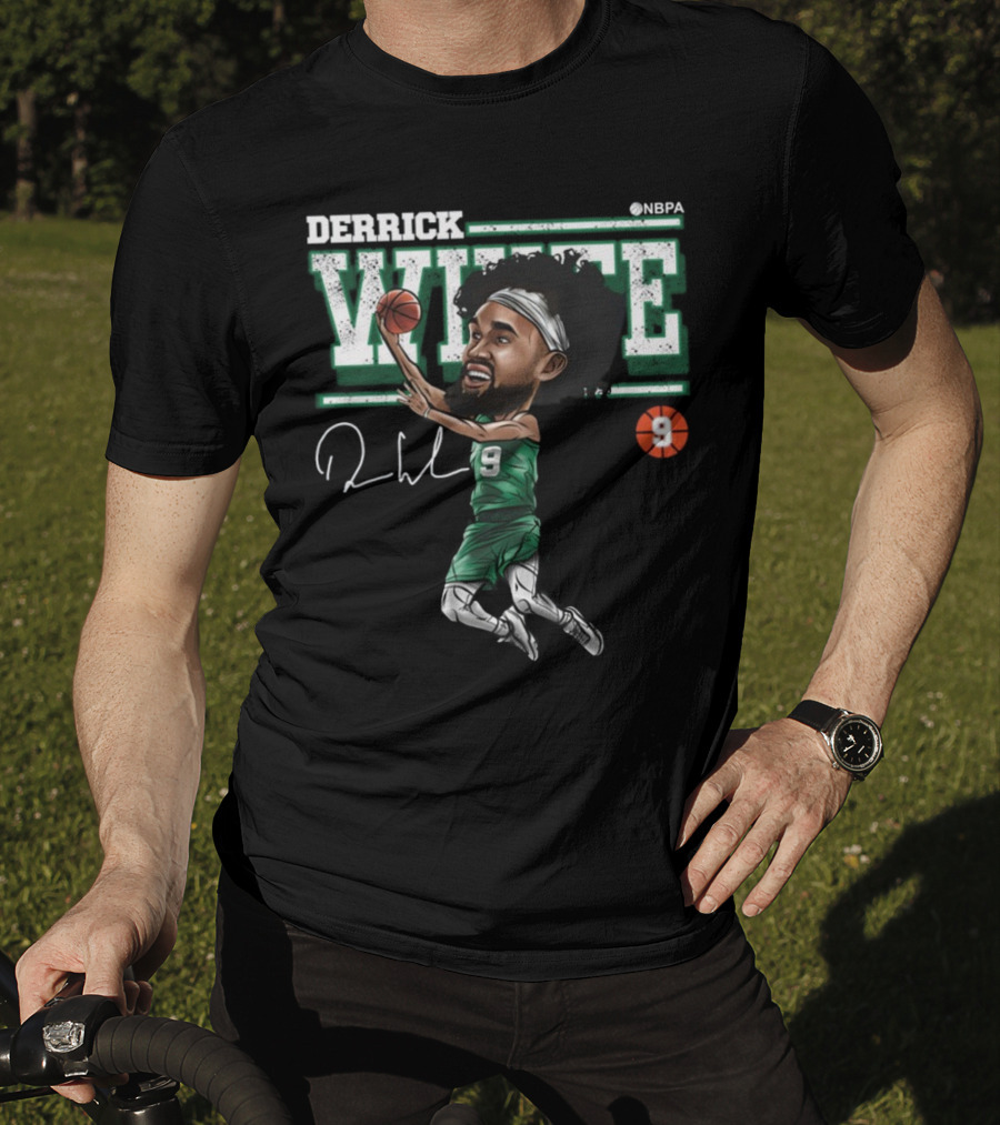 Derrick White NBPA Boston Basketball Cartoon Number 9 T-Shirt