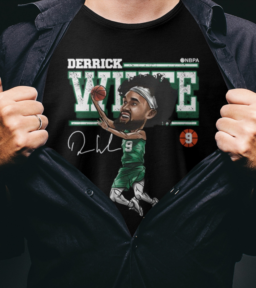 Derrick White NBPA Boston Basketball Cartoon Number 9 T-Shirt