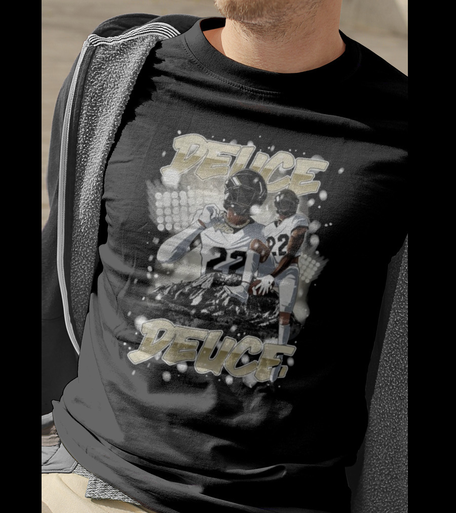 Deuce Deuce 22 Football Player Graphic With Numbered Jersey And Helmet T-Shirt
