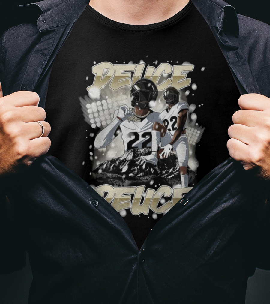 Deuce Deuce 22 Football Player Graphic With Numbered Jersey And Helmet T-Shirt