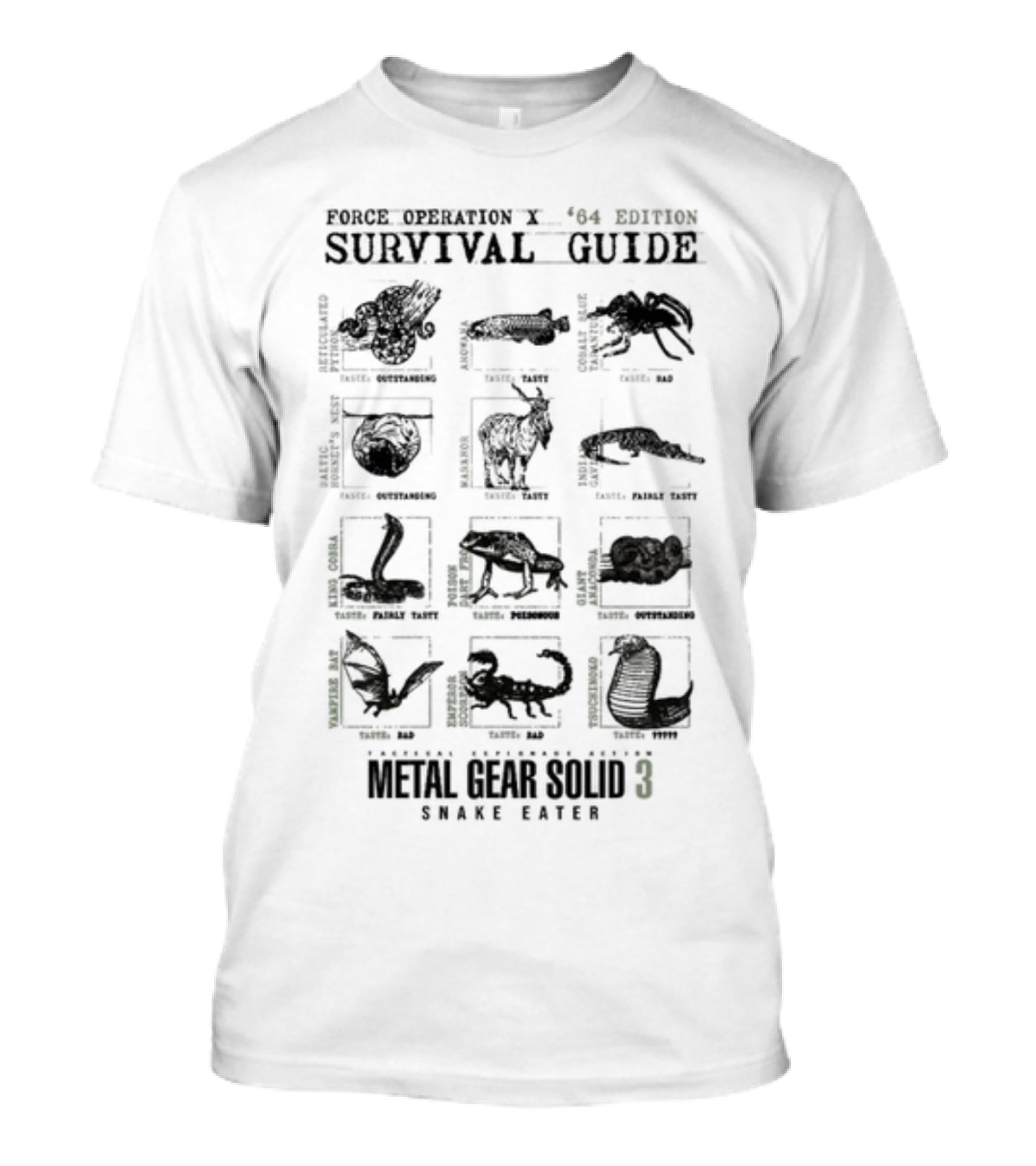Metal Gear Solid 3 Snake Eater Survival Guide Force Operation X 64 Edition T-Shirt