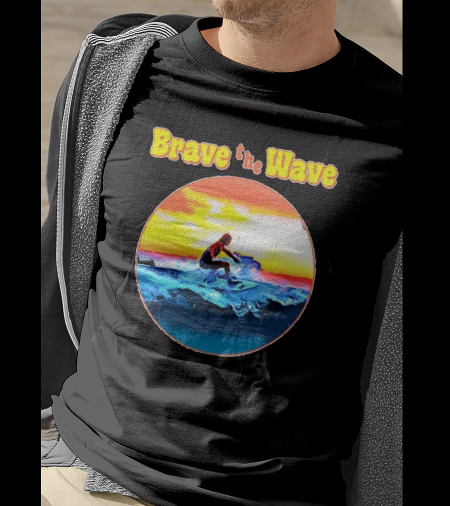 Brave The Wave Surfer At Sunset T-Shirt