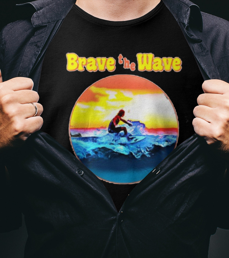Brave The Wave Surfer At Sunset T-Shirt