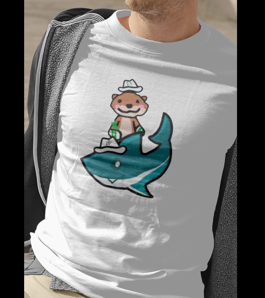 Jake Otter Shark Captain Otter Riding Shark T-Shirt