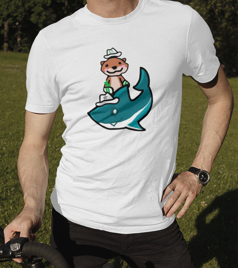 Jake Otter Shark Captain Otter Riding Shark T-Shirt