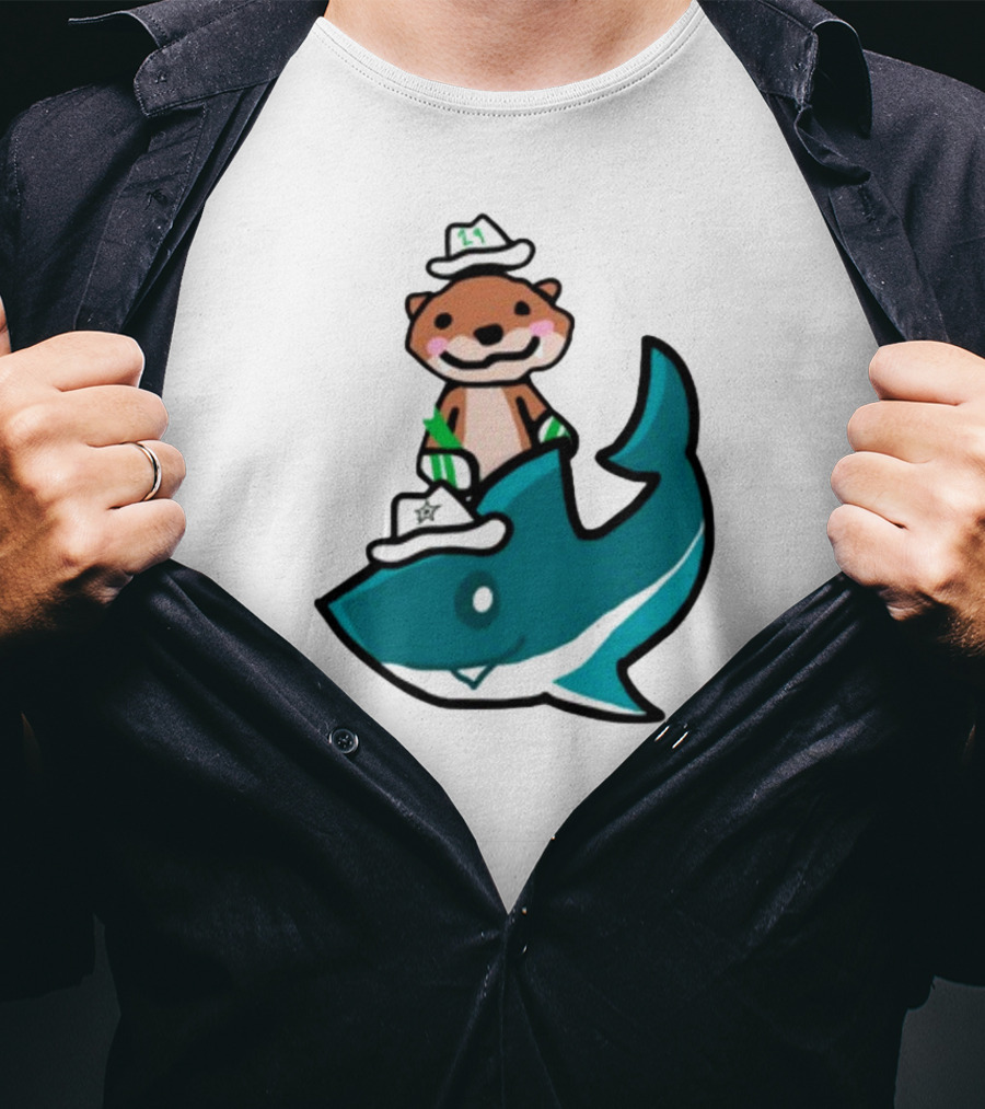 Jake Otter Shark Captain Otter Riding Shark T-Shirt