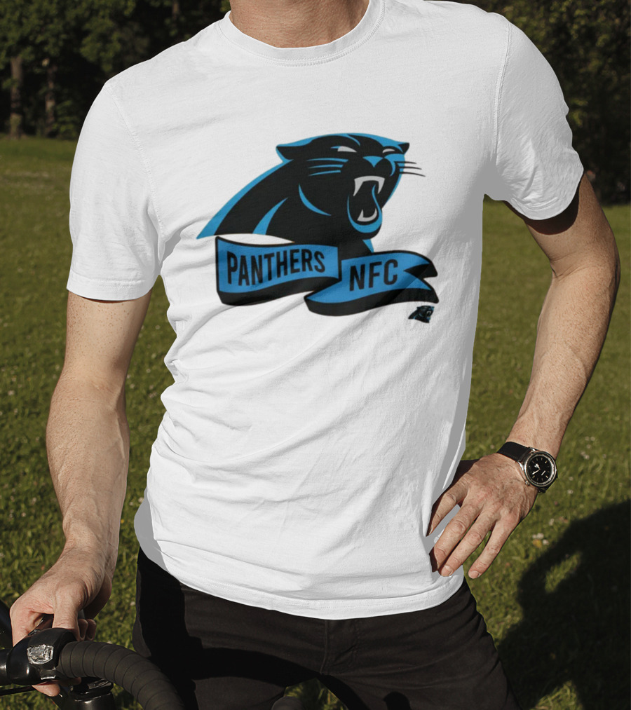 Men's Carolina Panthers New Era Cream Sideline Chrome Logo Panthers NFC T-Shirt