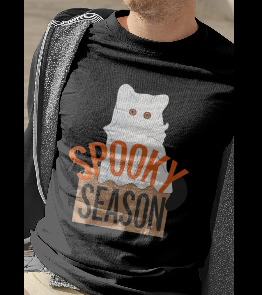 Spooky Season Cute Cat As Ghost Halloween T-Shirt