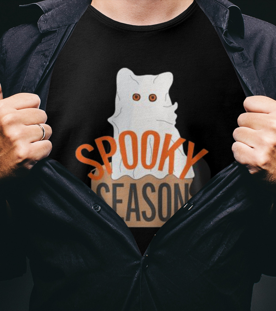 Spooky Season Cute Cat As Ghost Halloween T-Shirt