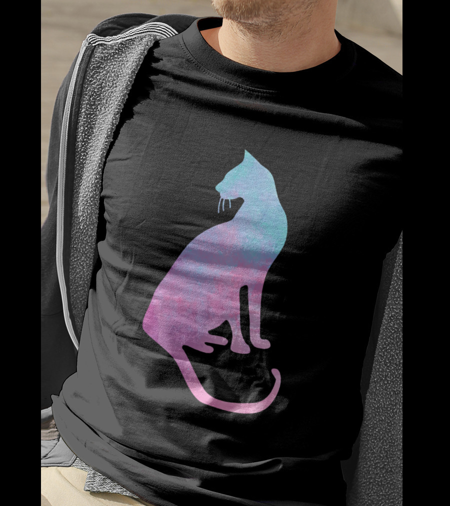 Watercolor Cat Silhouette Pastel Colors T-Shirt