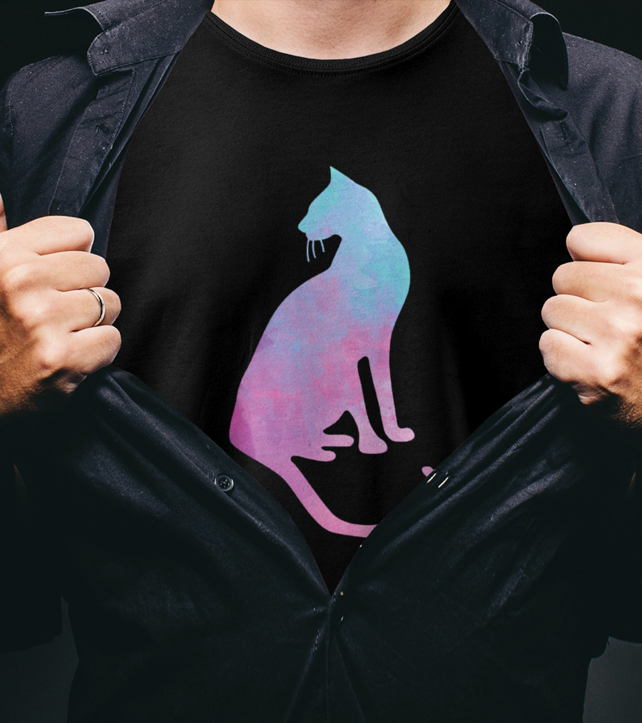 Watercolor Cat Silhouette Pastel Colors T-Shirt