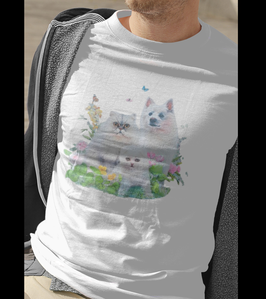 Qtcinderella Pet Animals With Cats And Dog In Floral Pastel Garden T-Shirt