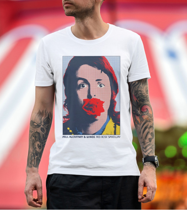 Premium T-Shirt: Paul McCartney and Wings Red Rose Speedway Pop Art Pixel Photo T-Shirt Paul McCartney and Wings Red Rose Speedway Pop Art Pixel Photo T-Shirt