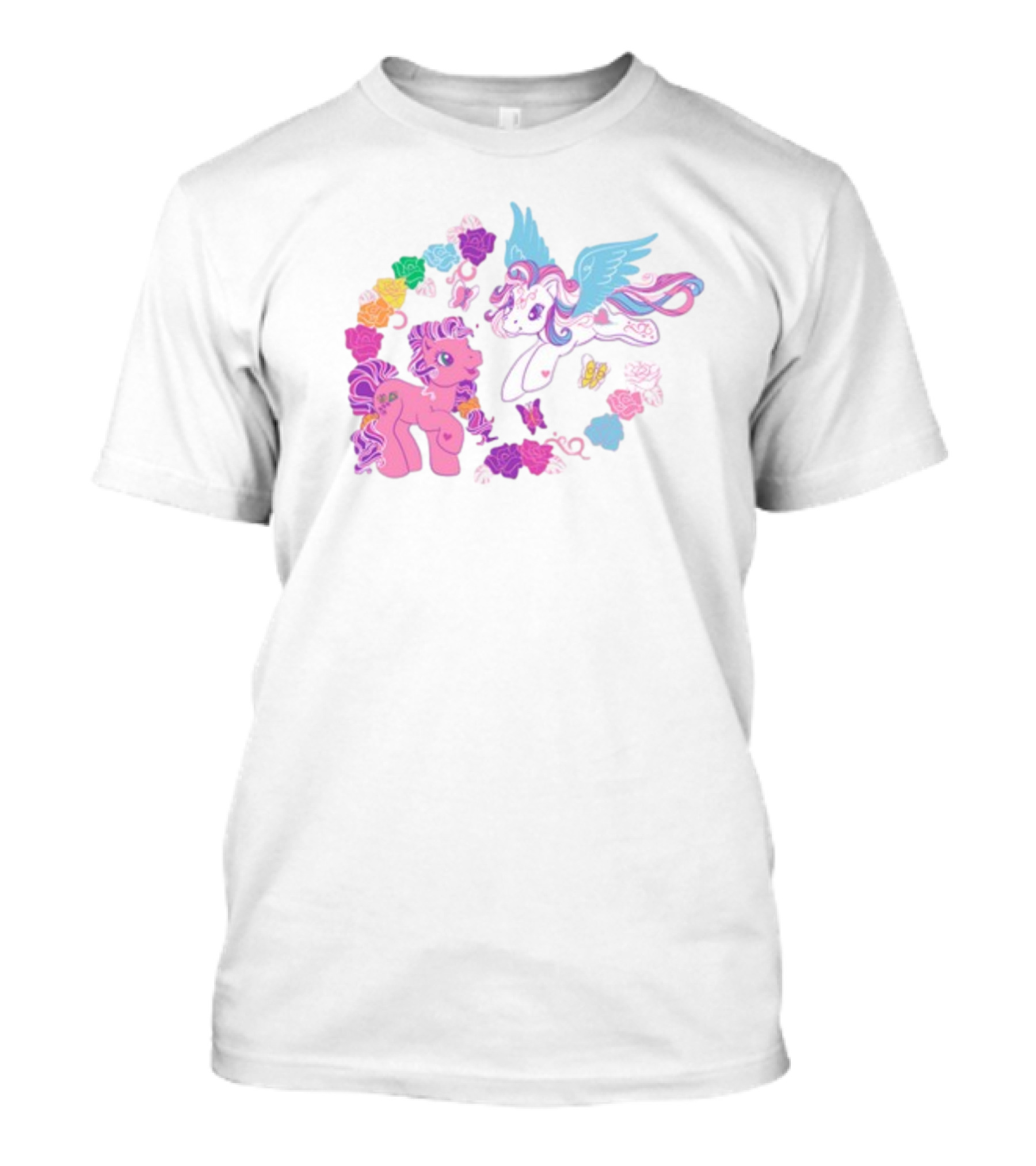 My Little Pony Rainbow Pegasus And Unicorn With Colorful Hearts And Stars T-Shirt