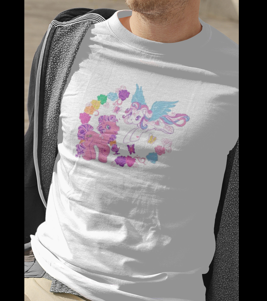 My Little Pony Rainbow Pegasus And Unicorn With Colorful Hearts And Stars T-Shirt