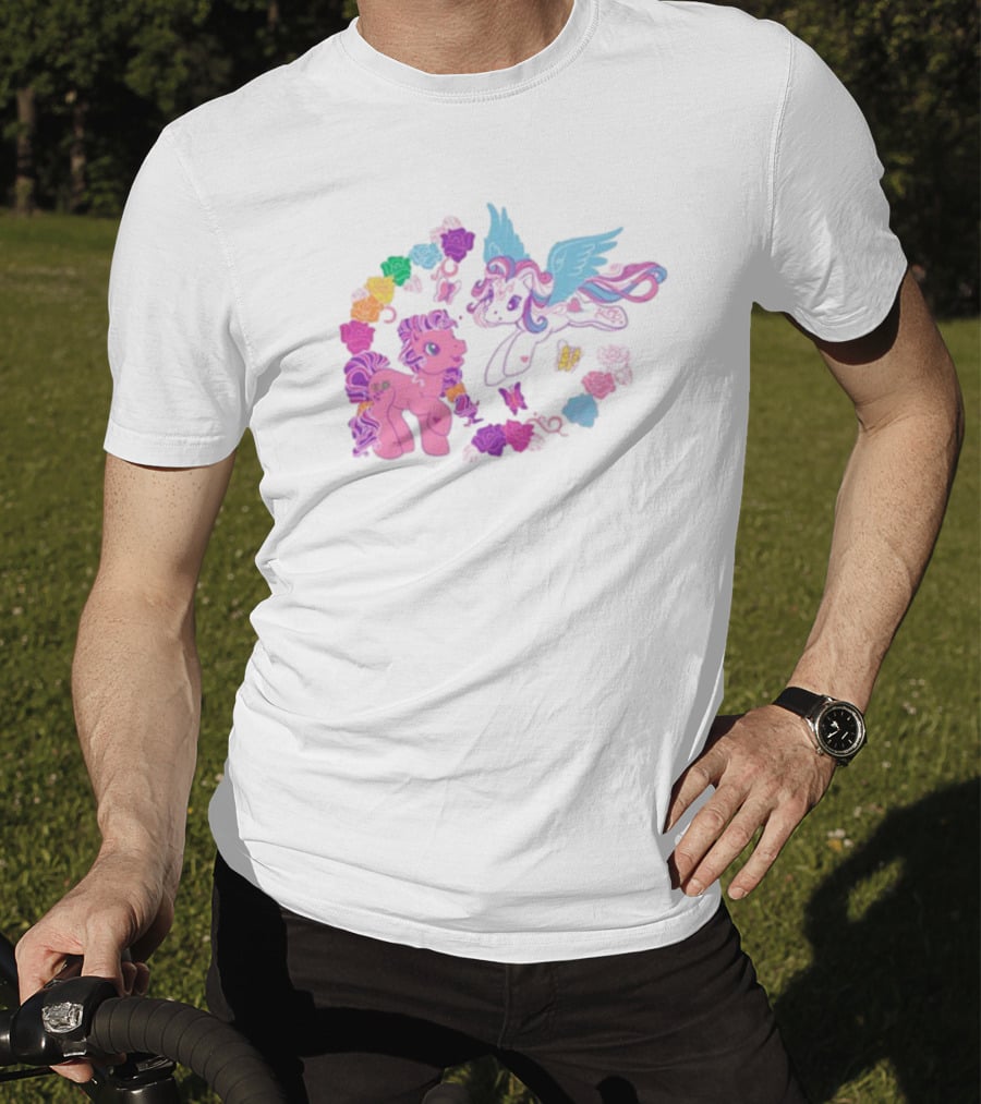 My Little Pony Rainbow Pegasus And Unicorn With Colorful Hearts And Stars T-Shirt