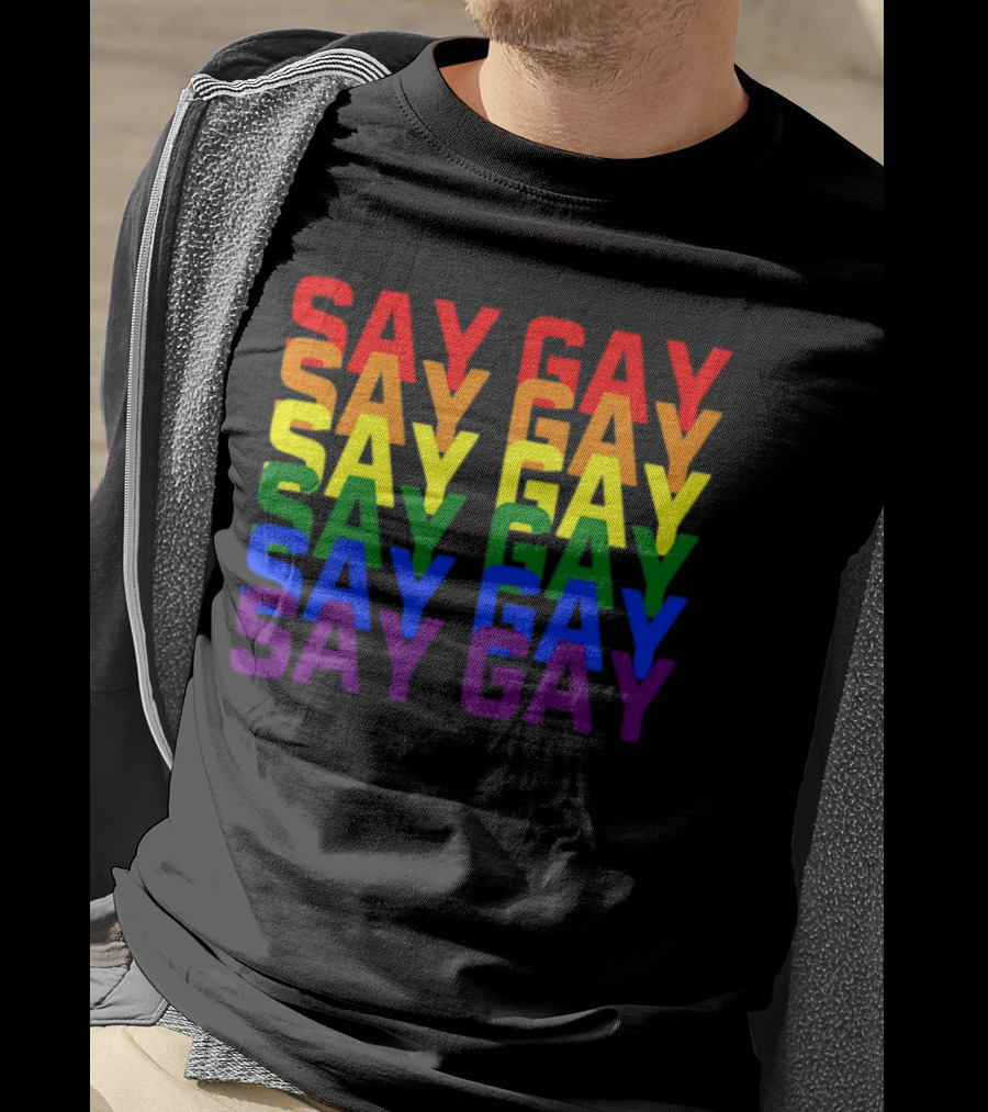 Say Gay Say Gay Say Gay Rainbow Pride T-Shirt