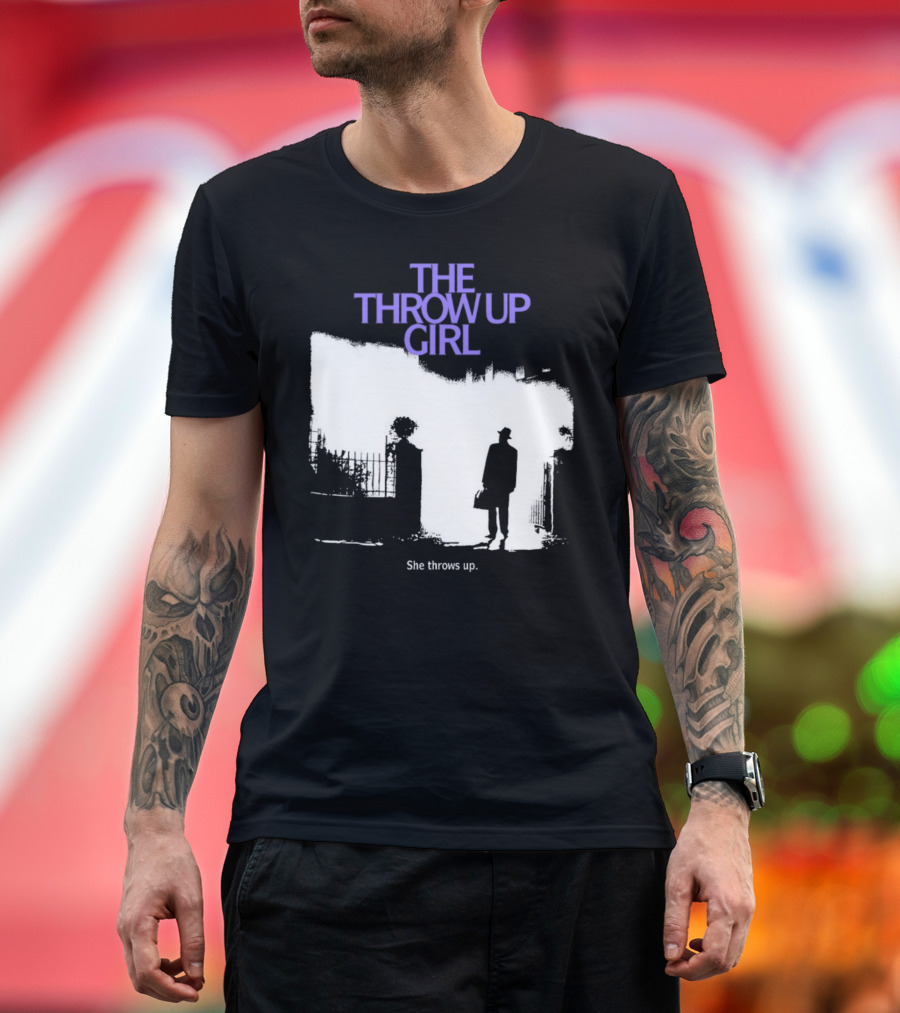 The Throw Up Girl She Throws Up Silhouette Against Gate Background T-Shirt