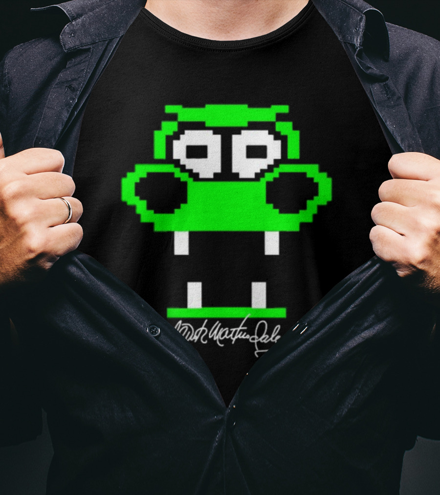 Tic Tac Dough Dragon Wink Martindale Signature Pixelated Green Face T-Shirt