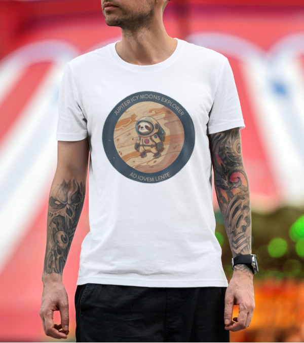 Premium T-Shirt: Jupiter Icy Moons Explorer Ad Iovem Lente Space Sloth in Astronaut Suit T-Shirt Jupiter Icy Moons Explorer Ad Iovem Lente Space Sloth in Astronaut Suit T-Shirt
