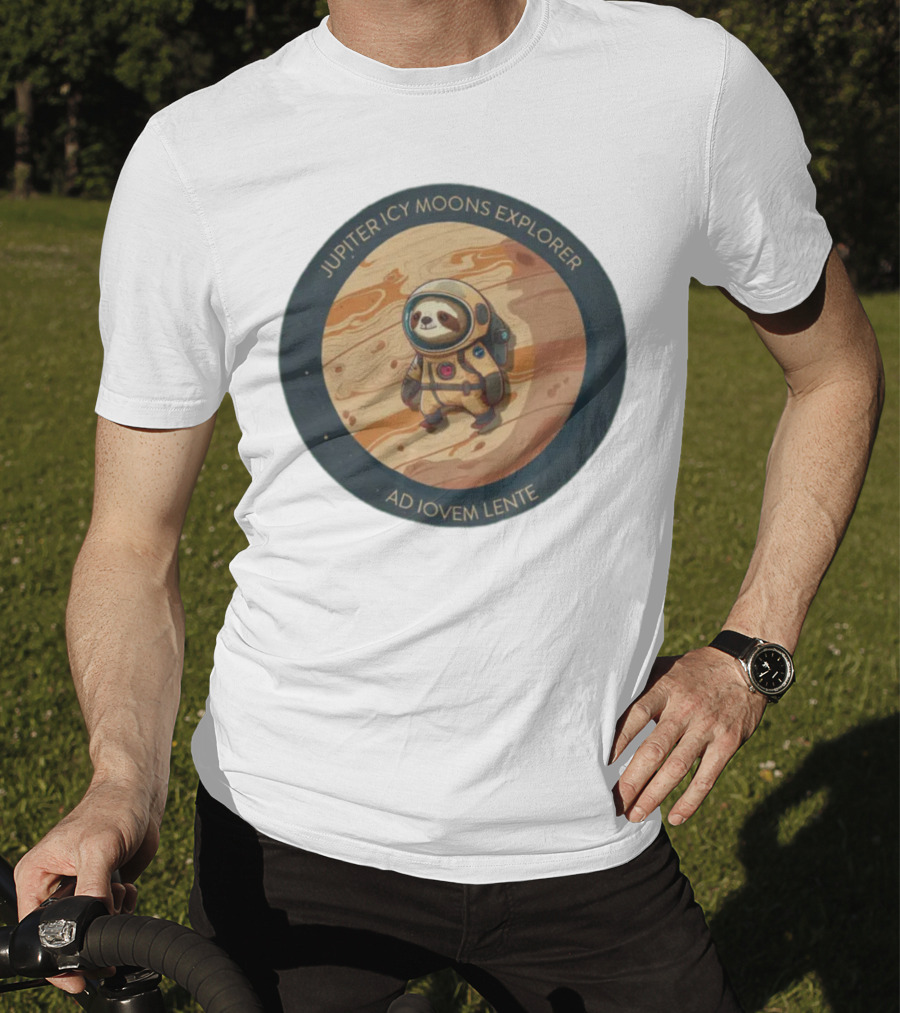 Jupiter Icy Moons Explorer Ad Iovem Lente Space Sloth In Astronaut Suit T-Shirt
