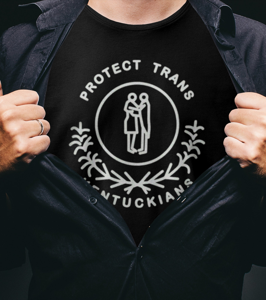 Protect Trans Kentuckians Emblem With Embracing Figures And Laurel Branches T-Shirt