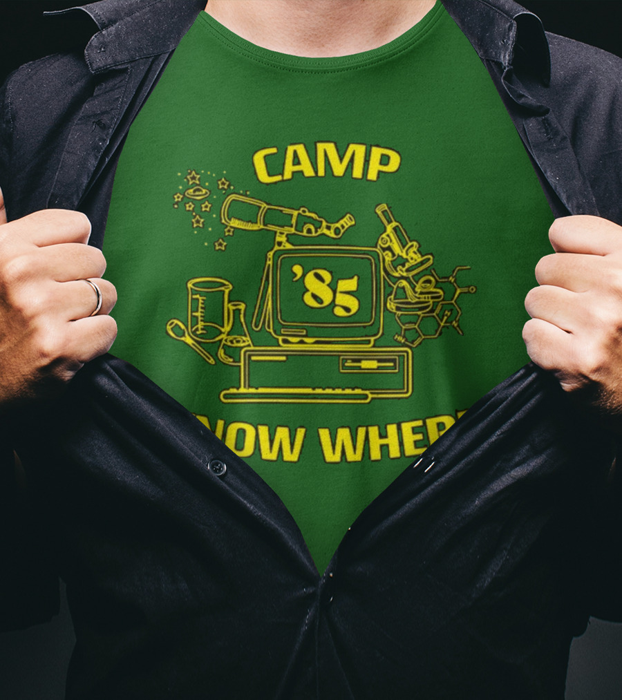 Camp Know Where '85 Science Computer Microscope Telescope Chemistry T-Shirt