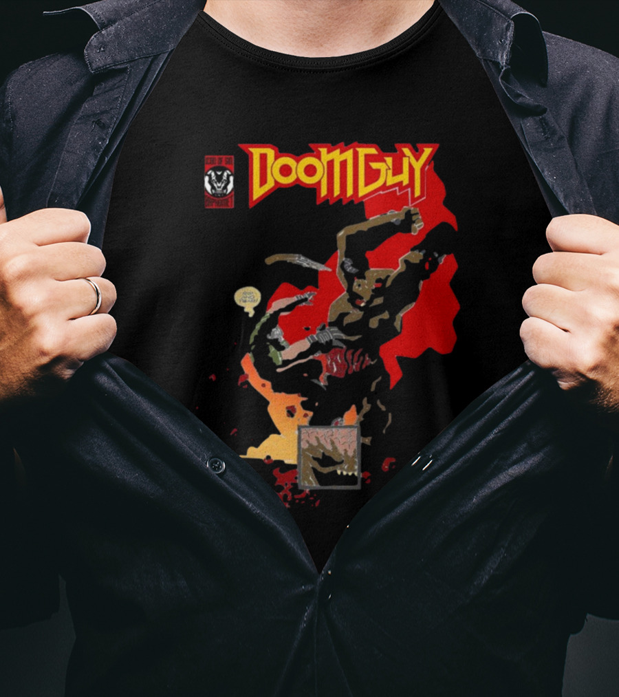 Doomguy The Shores Of Hell Demon Battle Comic T-Shirt