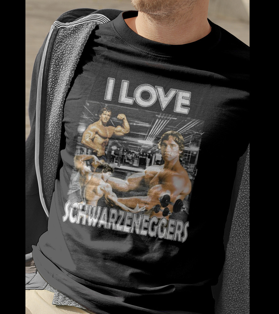 I Love Schwarzenggers Bodybuilding Gym Poses Workout Dumbbells T-Shirt