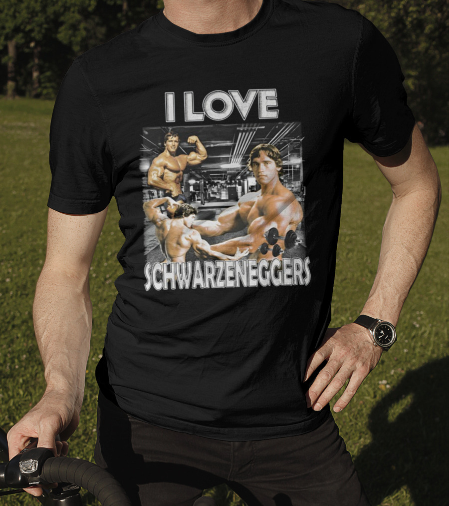 I Love Schwarzenggers Bodybuilding Gym Poses Workout Dumbbells T-Shirt
