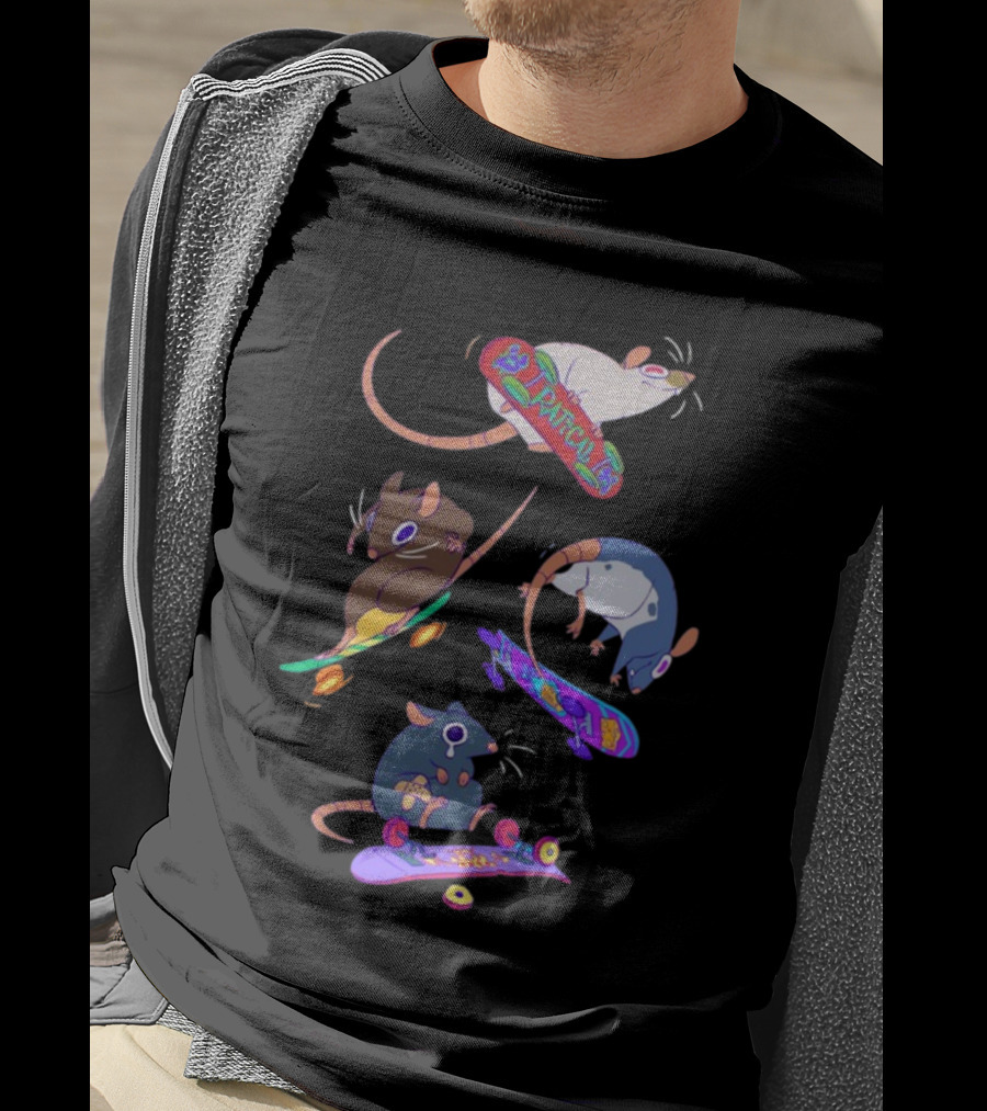 Kay Ratical Skateboarding Rats Colorful Boards T-Shirt