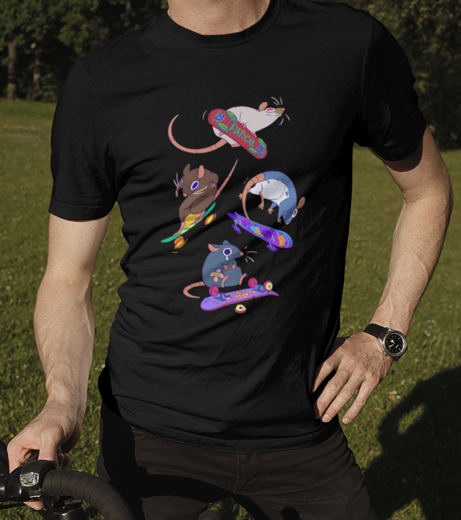 Kay Ratical Skateboarding Rats Colorful Boards T-Shirt