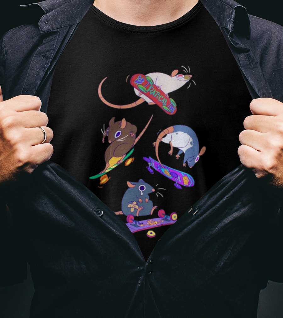 Kay Ratical Skateboarding Rats Colorful Boards T-Shirt