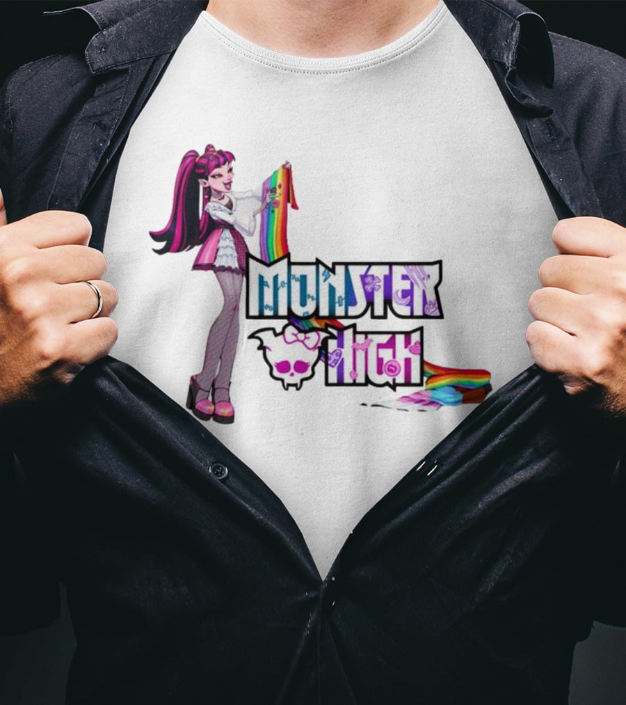 Monster High Draculaura Holding Pride Rainbow Flag T-Shirt